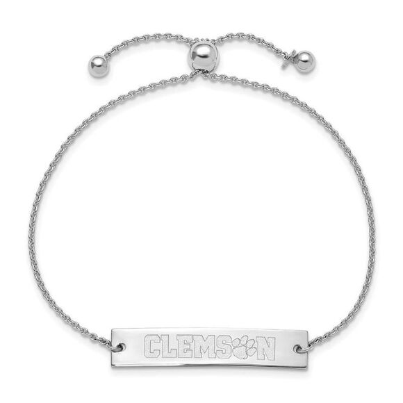 Sterling Silver Rhodium Plated Clemson U. Bar Adjustable Bracelet 9 In - Picture 2 of 4